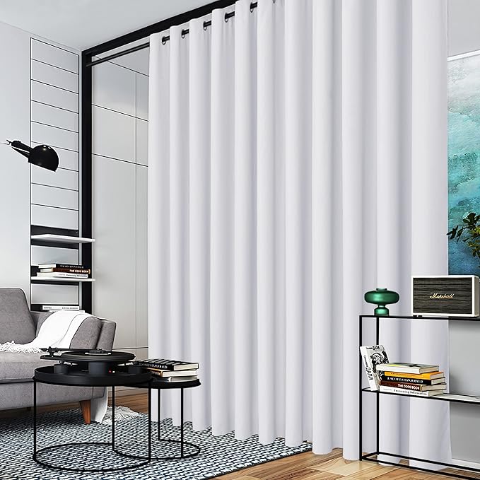 RYB HOME Extra Wide Curtain for Room Divider, Blackout Privacy Soundproof Curtains for Large Window Shared Bedroom Apartment Backdrop Home Theatre Backdrop, Grayish White, 20ft Wide x 8ft Long - Image 3