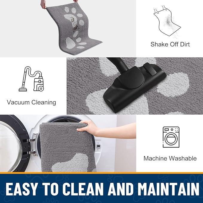 Smiry Dog Door Mat for Muddy Paws, Absorbs Moisture and Dirt, Low-Profile Entryway Mat with Non-Slip Backing, Entry Indoor Outdoor Doormat for Inside Floor (70x24 Inches, Light Grey, Paw) - Image 7