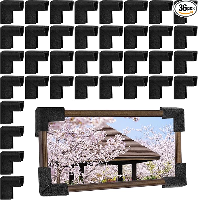 36 Pcs Foam Corner Protectors for Shipping, L-Shaped Edge Guards for TV Moving Box, Picture Frames, Mirrors, and Furniture, Must-Have Moving Supplies (Silk Black) by Pwbarwq