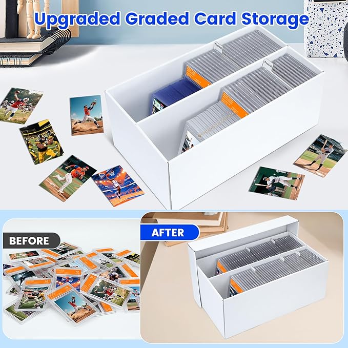 Pulchra 2 Pack Trading Graded Card Storage Box - 2 Rows Graded Card Case Holds 88 PSA Slab Cards, Graded Card, Cardboard Holder Organizer Boxes with Dividers for Sport Cards PSA/GMA/CSG/SGC/HGA/MTG - Image 4