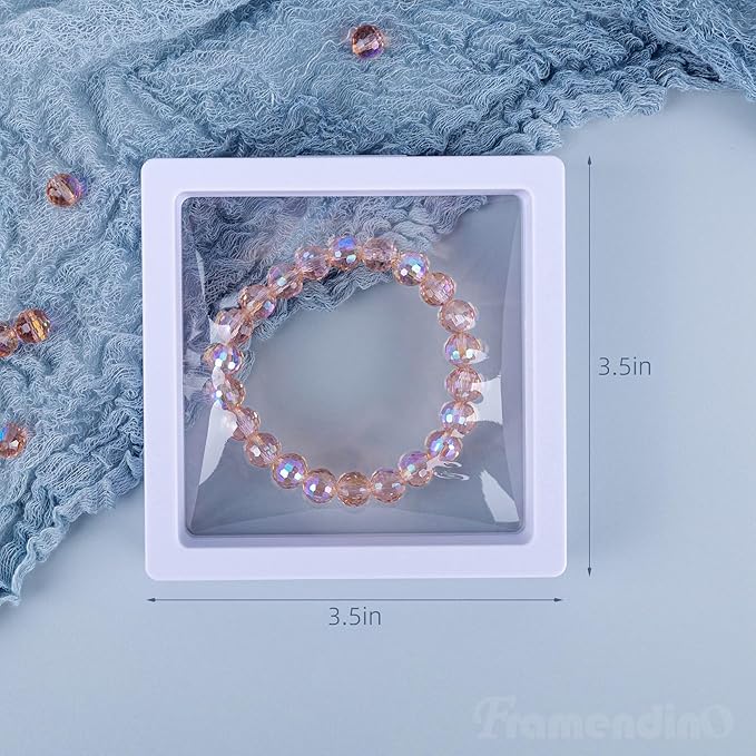 Framendino, 20 Pack White 3D Floating Frame Display Case Challenge Coin 3.5x3.5x0.8 Holder Stands Jewelry Storage Box for AA Medallion Shells Gems - Image 2