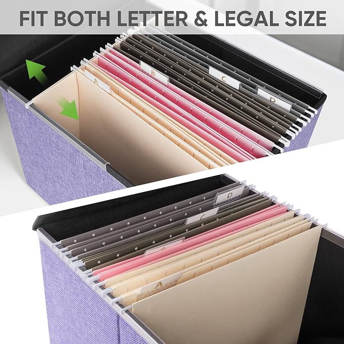 BALEINE File Organizer Box with Lid, Collapsible File Folder Organizer with Plastic Slide, Hanging File Folder Box for Office Document Storage (1 Pack, Purple) - Image 3