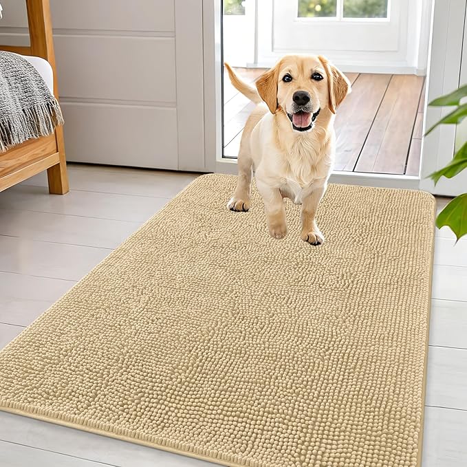 OLANLY Dog Door Mat for Muddy Paws 44x32, Absorbs Moisture and Dirt, Absorbent Non-Slip Washable Doormat, Quick Dry Chenille Mud Mat for Dogs, Entry Indoor Entryway Carpet for Inside Floor, Sand by OLANLY
