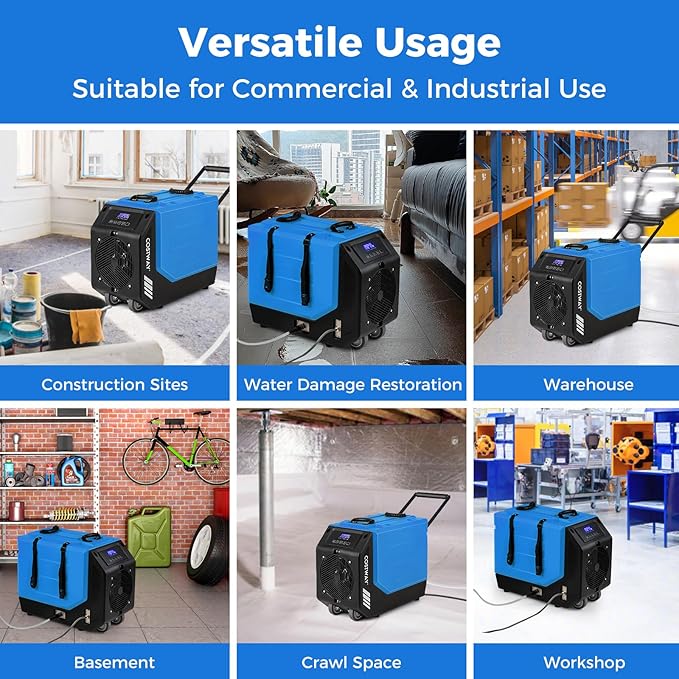 COSTWAY 190 PPD Commercial Dehumidifier with Pump, Rotational Molded Crawl Space Dehumidifier with 26Ft Drain Hose for Water Damage Restoration, Basement (Blue) - Image 6
