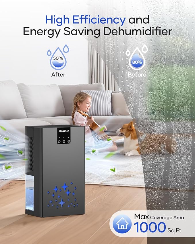 Dehumidifier, 95 OZ Water Tank Dehumidifiers for Home, 1000 sq. ft. Dehumidifier for Basement Bathroom Bedroom with Auto Shut Off, 7 Colors LED Light, Quiet Dehumidifiers with Sleep Mode, Black - Image 4