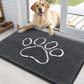 OLANLY Dog Door Mat for Muddy Paws 36x24, Paw Print Design, Absorbs Moisture and Dirt, Absorbent Non-Slip Washable Doormat, Quick Dry Chenille Mud Mat for Dogs, Entry Indoor Entryway Carpet, Dark Grey by OLANLY