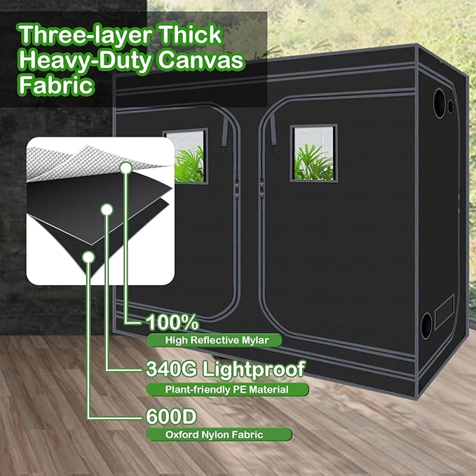 Grow Tent, 120"x60"x78" Hydroponic Mylar Grow Tent Reflective Garden Growing Dark Room with Observation Window, Removable Floor Tray for Indoor Plant Growing 10x5 - Image 5