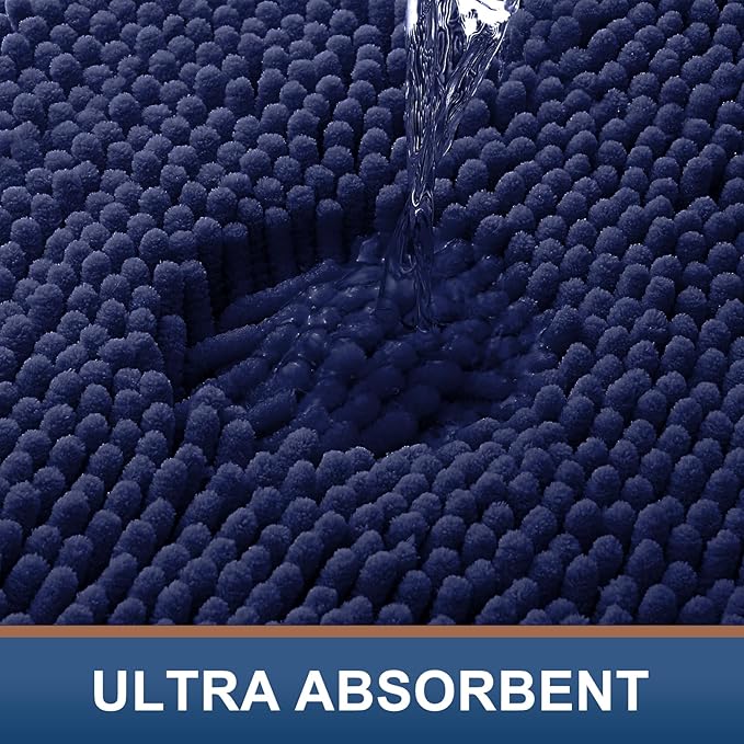 Smiry Luxury Chenille Toilet Rugs U-Shaped 20x20, Soft Absorbent Non-Slip Contour Bathroom Rugs for Toilet, Machine Washable Contoured Bath Mats, Navy Blue - Image 4
