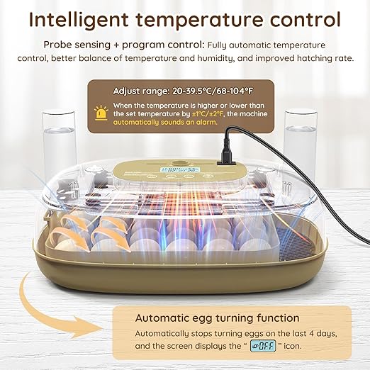 24 Egg Incubator for Hatching Eggs with Temperature and Humidity Control, Auto Turning & LED Candling for Chicken Duck Quail Birds, Ideal for Home Farm, Classroom, Beginners - Image 5