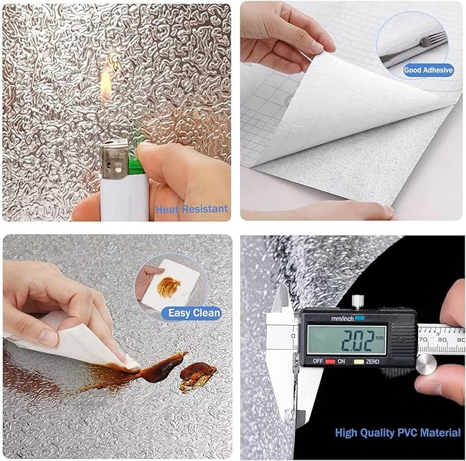 Kitchen Backsplash Wallpaper Peel and Stick Aluminum Foil Contact Paper Self Adhesive Oil-Proof Waterproof Heat Resistant Wall Sticker for Countertop Drawer Liner Shelf Liner(15.7X197 Inches) - Image 3