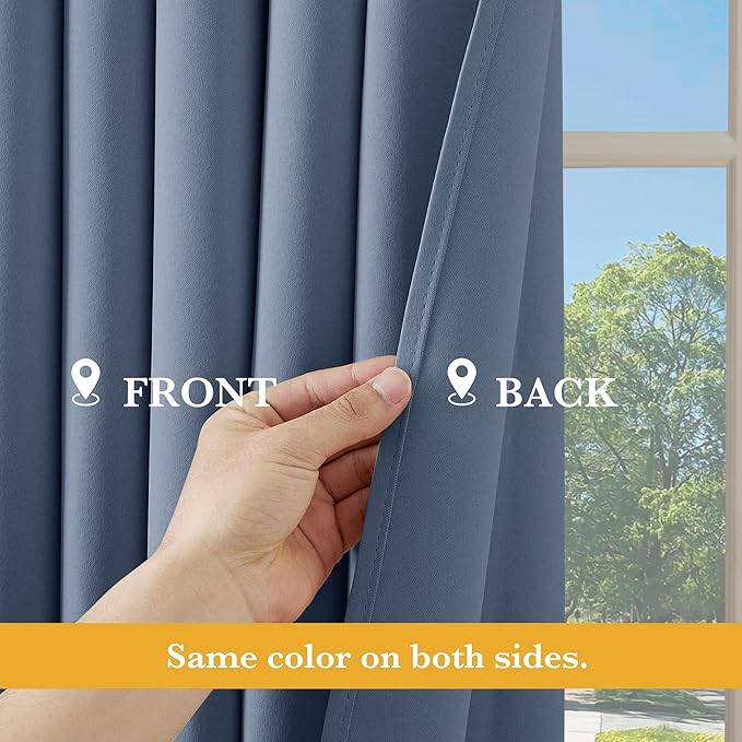 RYB HOME Blackout Thermal Insulated Curtains, Portable Curtain for Sliding Glass Door/Storage/Space Room Divider, Large Window Treatment Room Divider Panel, W80 x L84, Stone Blue, 1 Panel - Image 5