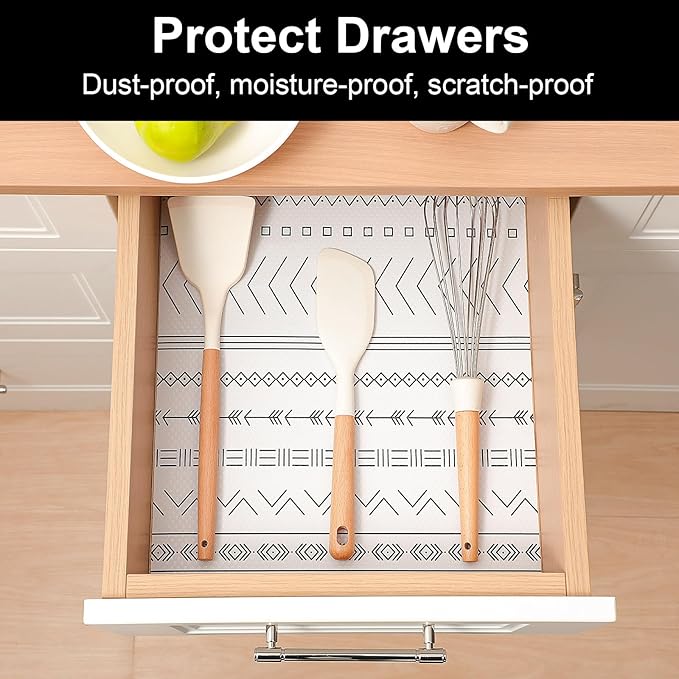 Cooyes Shelf Liners for Kitchen Cabinets, Waterproof and Oil-Proof Kitchen Cupboard Liner, Refrigerator Liners and Plastic Drawer Mats EVA Non Adhesive Shelves（17.5" W x 197" L） - Image 3