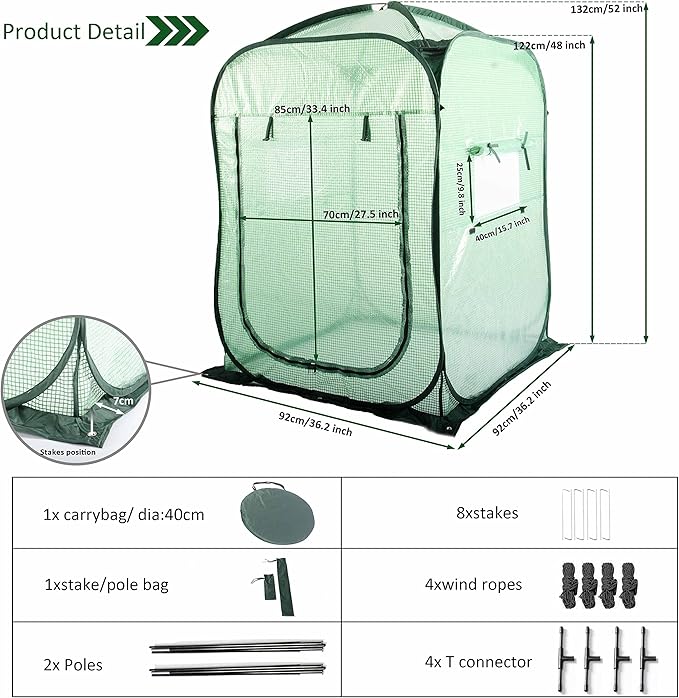 Porayhut Pop Up Greenhouse Tent,Portable X-Large Walk-in Flower House ,Indoor Outdoor Gardening Plant Sunshine Room with PE Mesh Cloth Cover for Protecting Plant from Cold Frost & Birds - Image 2