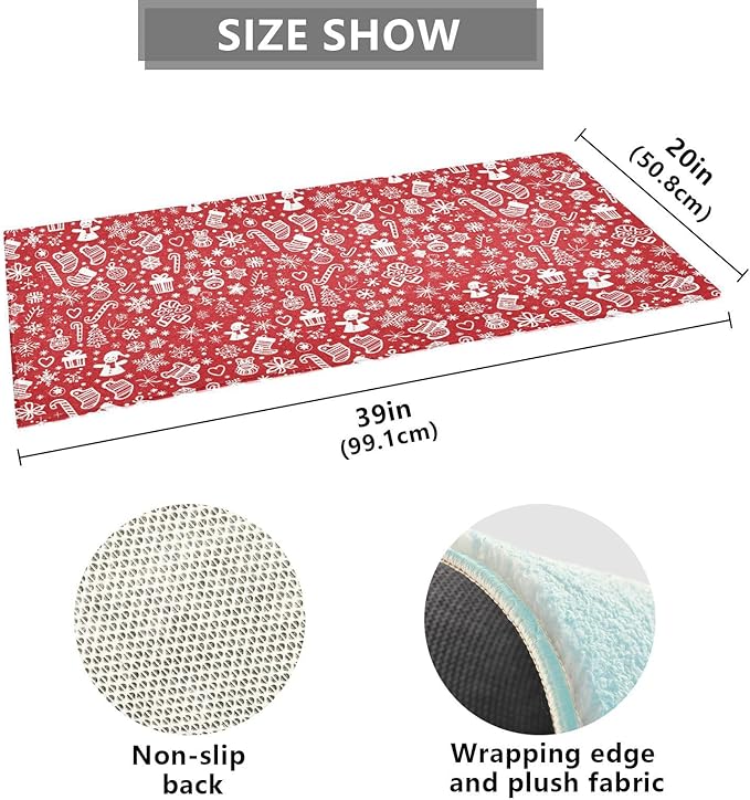 Merry Christmas Icons Snowflakes Red Decorative mat Non Slip Anti Mold Washable Bathroom Rugs Non Slip for Lavatory Accessories 39x20in alfombra para ba?o - Image 3