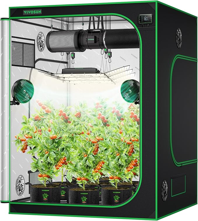 VIVOSUN S558 5x5 Grow Tent, 60"x60"x80" High Reflective Mylar with Observation Window and Floor Tray for Hydroponics Indoor Plant for VSF6450 by VIVOSUN