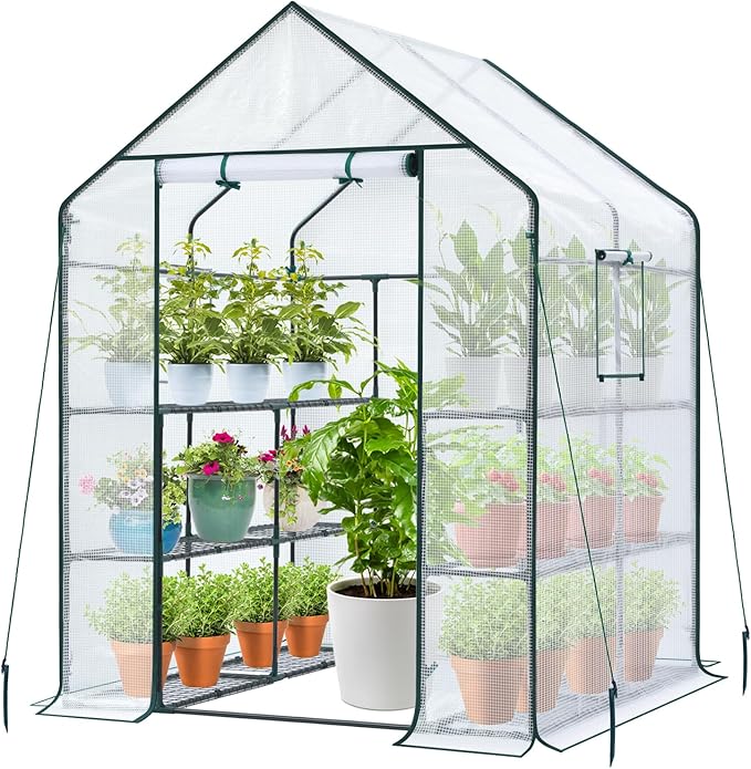 Ohuhu Greenhouse for Outdoors: 3 Tiers 12 Shelves Walk-in Indoor Green House Heavy Duty Plant Stands Reinforced Plastic PE Cover Mini Portable Warm House for Outside, 4.8x2.5x6.4 FT by Ohuhu