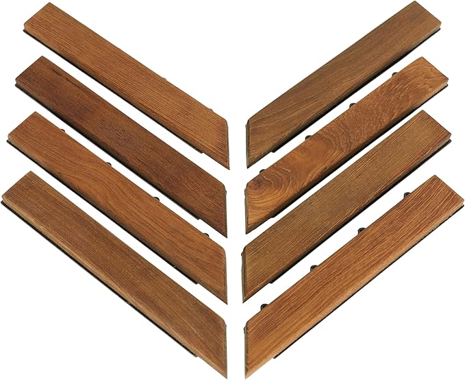 Bare Decor EZ-Floor Corner Trim Piece Interlocking Flooring in Solid Teak Wood (Set of 8), Oiled Finish by BareDecor