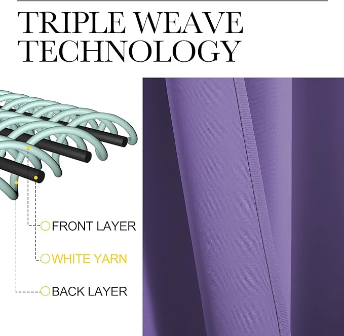 NICETOWN Window Curtains Blackout Drapes, Lilac Purple, 1 Pair, 52 by 72-Inch, Thermal Insulated Solid Rod Pocket Blackout Curtains/Draperies for Living Room - Image 3