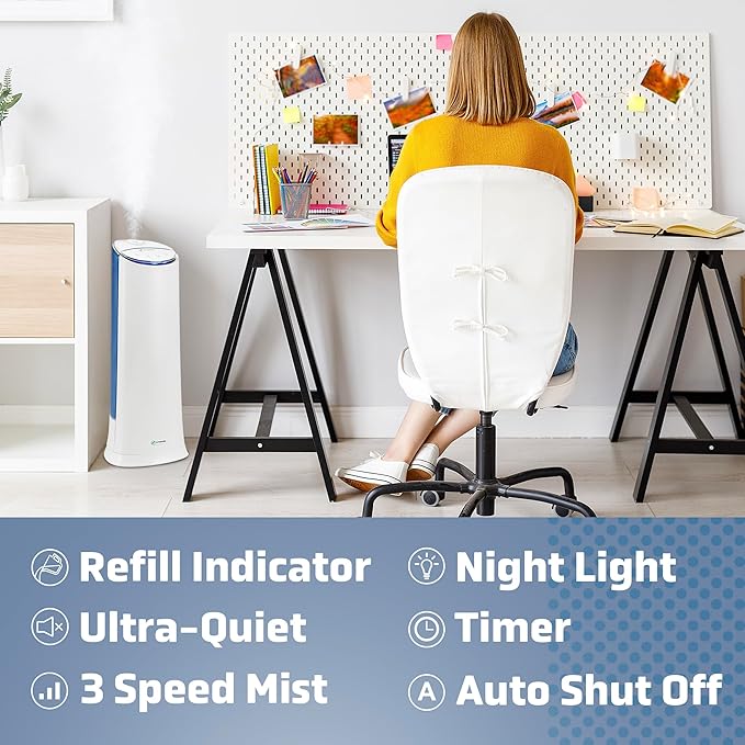 PureGuardian Ultrasonic Cool Mist Humidifier, 100 Hrs. Run Time, 1.5 Gallon Tank, 440 Sq. Ft. Coverage, Medium Rooms, Quiet, Filter Free, Essential Oil Tray, White, H3200WAR - Image 3
