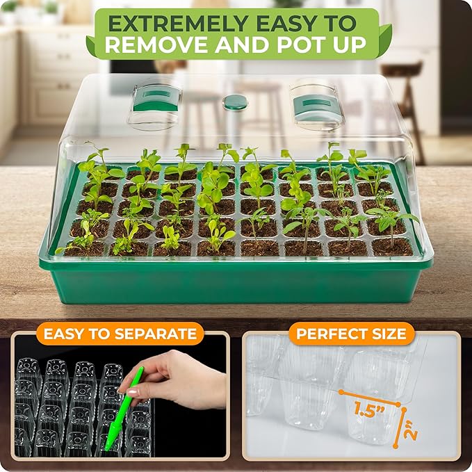 CARPATHEN Seed Starter Tray - Seed Starting Tray with Hard Plastic Humidity Dome and 40 Cells for Seedlings - Plant Germination Trays Plant Starter Kit and Base Mini Greenhouse Germination Kit - Image 2