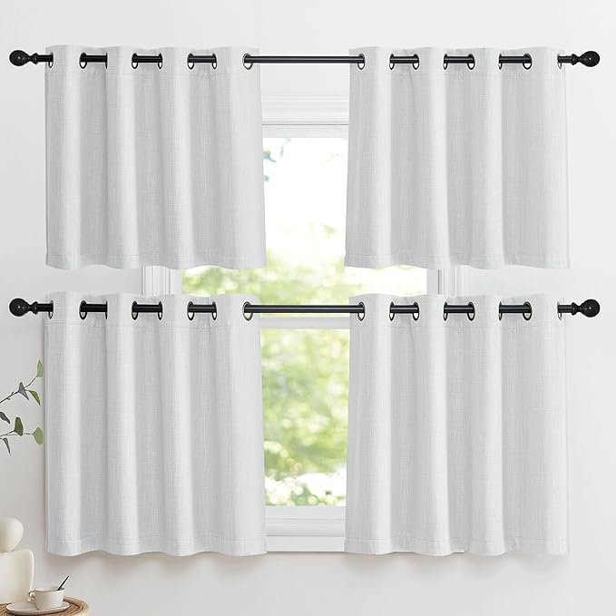 NICETOWN Faux Linen Curtain Valances for Kitchen Over Sink, Farmhouse Light Filtering Privacy Window Covering for Bathroom, Short Curtains for Cabinet, W52 x L24 inch, 2 Panels, Greyish White - Image 7