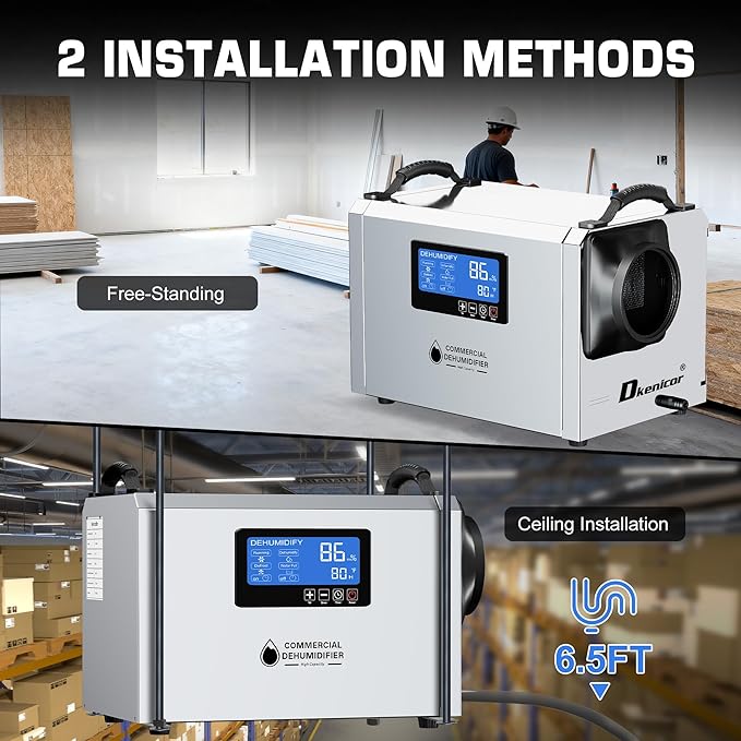 145 Pints Commercial Dehumidifier, Industrial Water Damage Unit up to 6,000 sq ft, Auto Defrost, Memory Starting with Drain Hose，for Crawl Spaces & Basements, White - Image 5