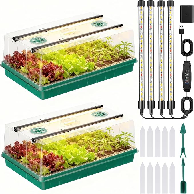 Seed Starter Trays with Grow Lights, Color Change Grow Lights for Seed Starting Kit, 3 Timming Set, Indoor Plant Growing Kit for Gardeners, Germination Trays Kits, Gardening Gifts by Adawook