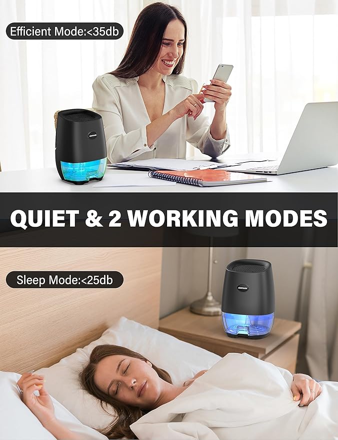 Dehumidifiers for Home, 35oz Small Dehumidifier for Bathroom (300sq.ft) with Auto-off, Sleep Mode, 7 Colors Night Light, Quiet Portable dehumidifier for Bedroom, RV, Closet, Office - Image 7