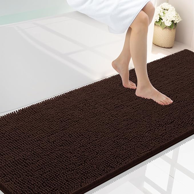 Smiry Luxury Chenille Bathroom Rugs 70x24, Extra Soft and Absorbent Shaggy Bath Mat, Machine Washable, Non-Slip Plush Carpet Runner for Tub, Shower, and Floor, Home Decor Accessories, Brown by Smiry