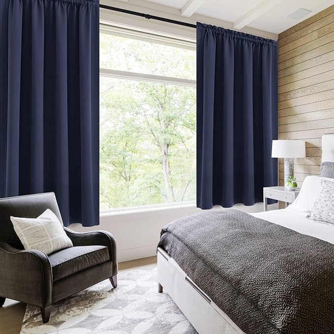 DWCN Navy Room Darkening Blackout Curtains - Thermal Insulated Privacy Energy Saving Window Curtain Drapes 52 x 54 inch Length, Set of 2 Bedroom Living Room Curtains - Image 2