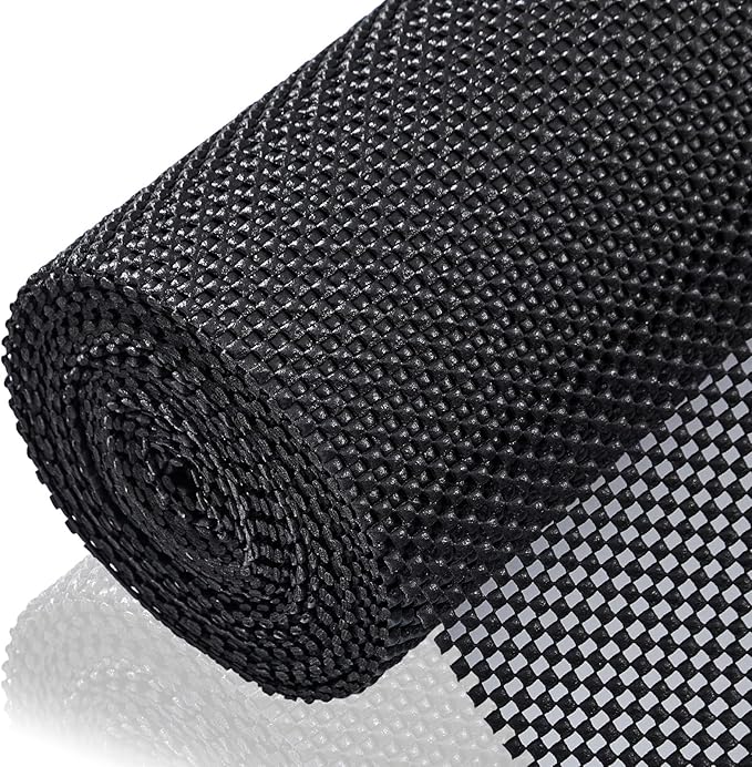 Shelf Liner for Kitchen Cabinet, Drawer Liners Non Slip Non Adhesive Thick Mat, Breathable Dresser Pantry Bathroom Protector, Black, 20" x 360" by ALIUNI