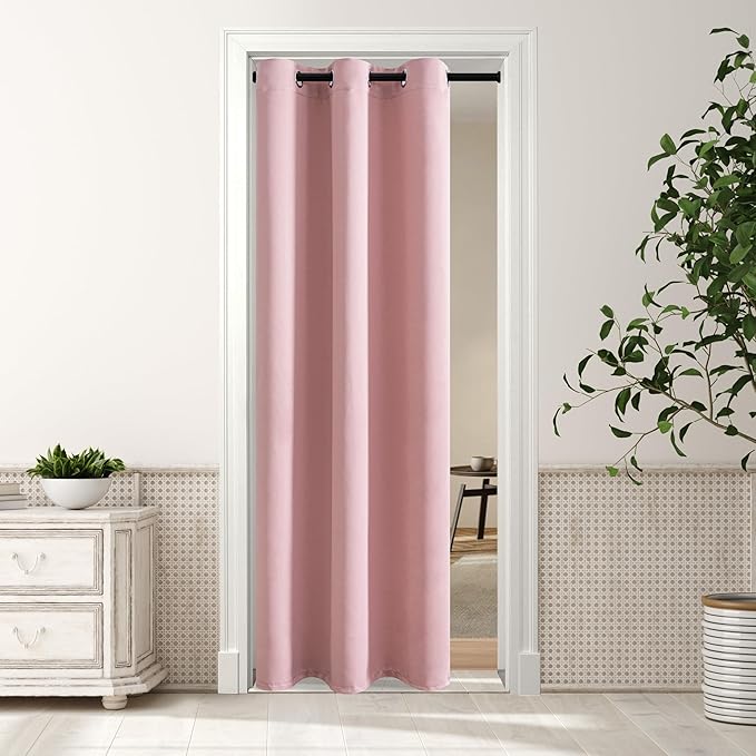 MYSKY HOME Pink Door Curtains for Doorway Closet Curtain for Living Room Grommet Room Darkening Curtain for Bedroom Thermal Insulated Kitchen Window Curtain Blackout, 1 Curtain Panel, 34 x 80 Inch by MYSKYHOME