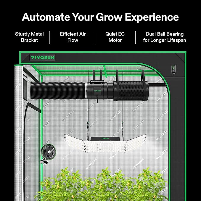 VIVOSUN Smart Air Filtration G8 Kit 8", AeroZesh G8 Inline Duct Fan with E12 Speed Controller, Carbon Filter & 25' Ducting, Cooling & Ventilation System for Grow Tents, Indoor Gardening, Hydroponics - Image 2