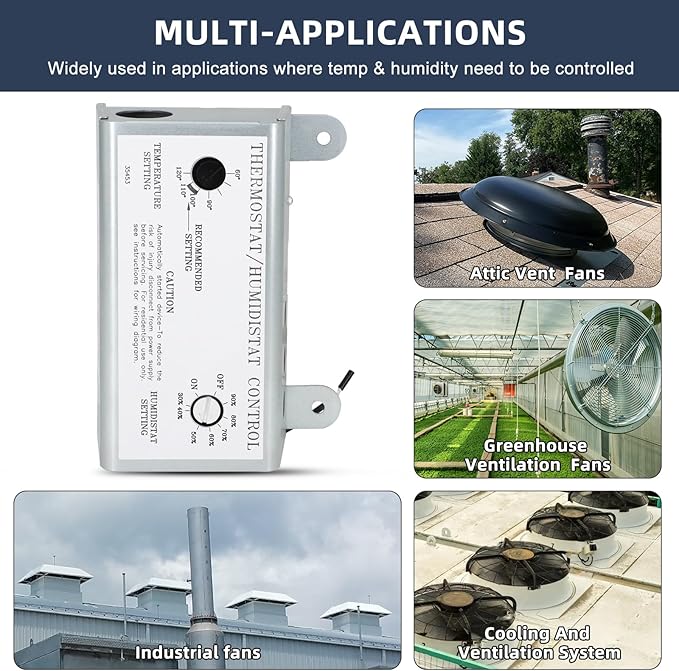 Criditpid Attic Fan Adjustable Thermostat & Humidistat Controller Box for Powered Attic Ventilators Fan- Replacement Temperature Humidity Controller. - Image 5