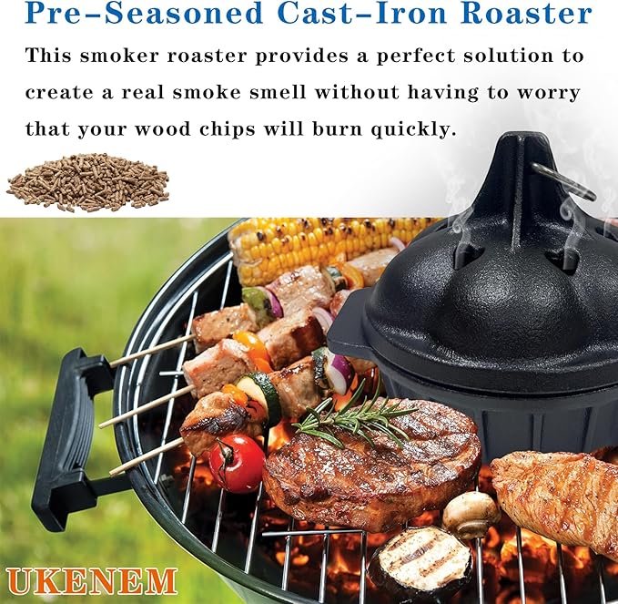 Cast Iron Wood Stove Cooking Bundle, 1.4Qt Steamer/Humidifier + Garlic Roaster with 4 Iron Fish - Dual-Layer Simmer Pot & Smoker Box Set for Vegetables, Meats, and Eco Heating Solutions - Image 9