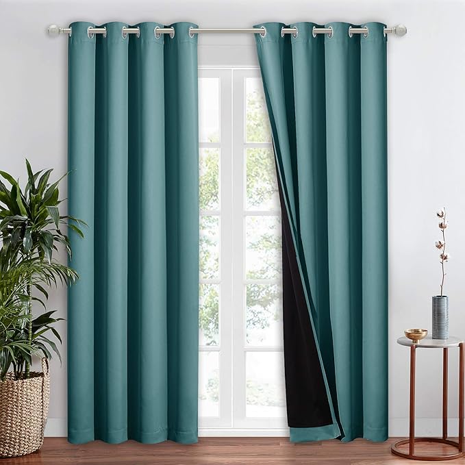 NICETOWN Complete 100% Blackout Curtain Set, Thermal Insulated & Energy Efficiency Window Draperies for Guest Room, Full Shading Panel for Shift Worker and Light Sleepers, Sea Teal, 52W x 84L, 1 PC by NICETOWN