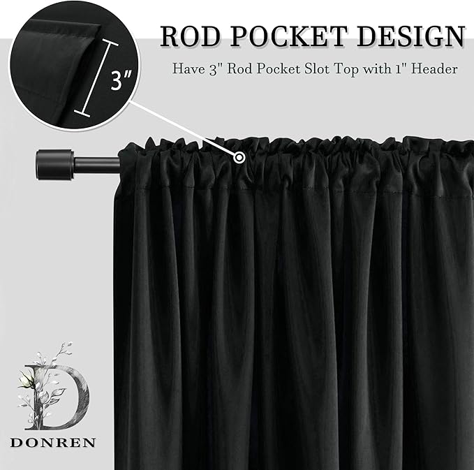 DONREN Backdrop 5FT x 9FT Curtains Panels - Energy Saving Thermal Insulated Solid Rod Pocket Blackout Draperies for Patio (1 Pair, 60 inches by 108 Inch Length,Black) - Image 5