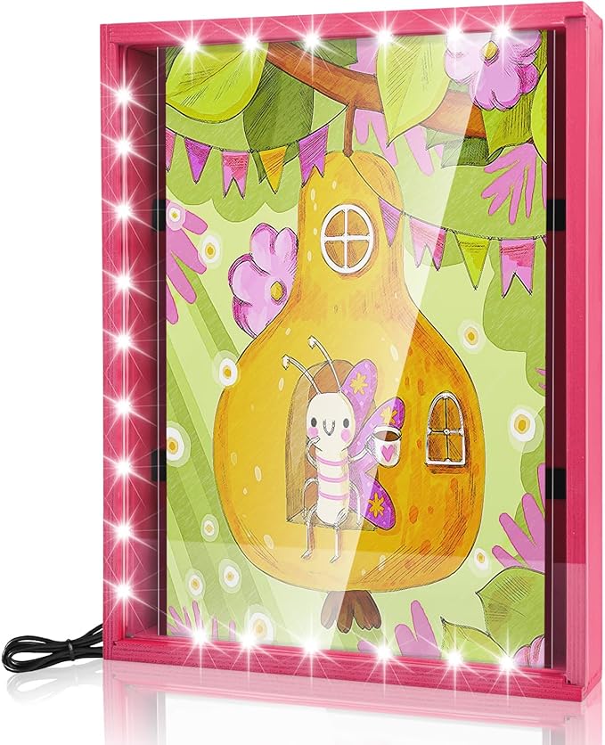 Dried Flowers Shadow Box with LED Light Changeable Picture Display & Storage Frame Wall-mounted Artwork Display Frame (Red Plum) - Image 2