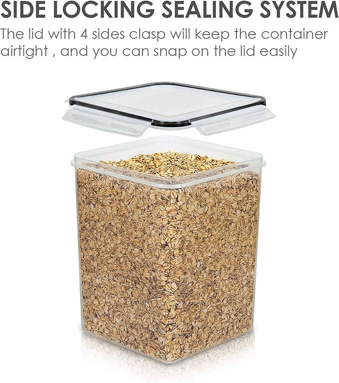 Vtopmart 4 PCS Large Food Storage Containers 5.2L / 175oz, 4 Pieces BPA Free Plastic Airtight Canisters for Flour, Sugar, Baking Supplies, Rice with Lids, 4 Measuring Cups and 24 Labels, Black - Image 4