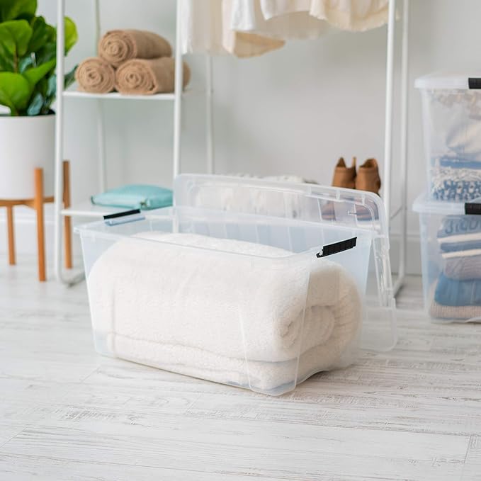 IRIS USA 72 QT Plastic Storage Box with Lid and Latches - 4 Pack - BPA-Free, See-Through Organizing Solution, Durable Nestable Stackable Containers, Secure Pull Handle - Clear - Image 5