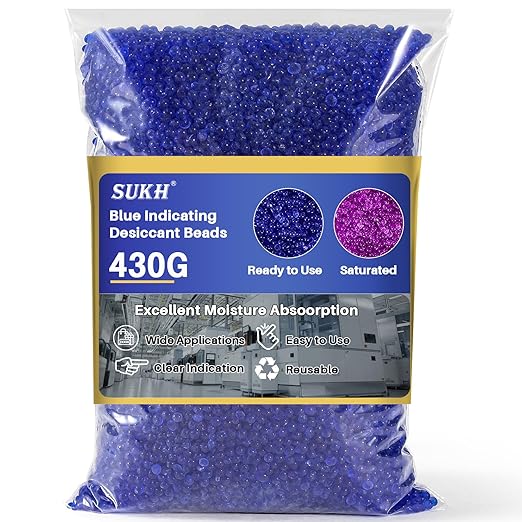 Sukh Blue Silica Desiccant Beads 430G - Indicating Silica Gel Beads Drying Silicone Beads Reusable Desiccant Dehumidifier for Camera,Electronic,Books,Documents,Clothes,Painting,Jewelry by Sukh