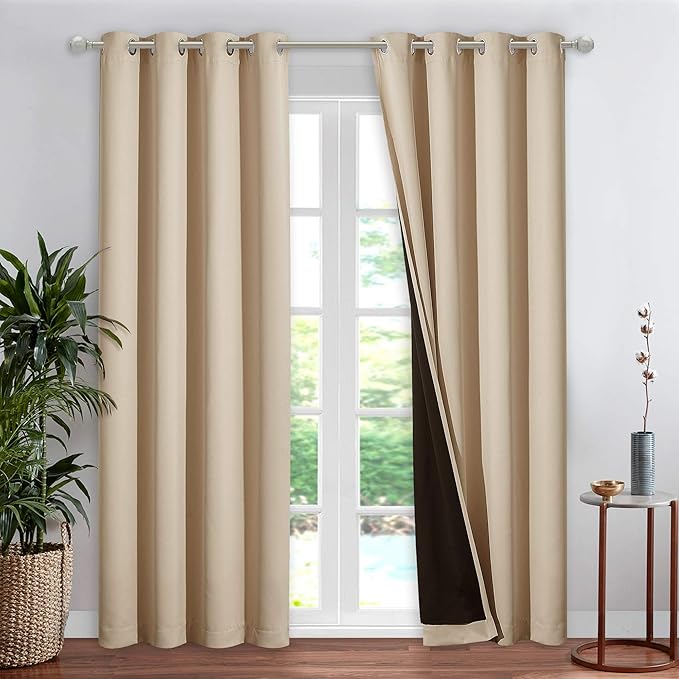 NICETOWN Living Room Completely Shaded Draperies, Privacy Protection & Noise Reducing Ring Top Drapes, Lined Insulated Window Treatment Curtain Panel (Biscotti Beige, 1 Piece, W52 x L84) by NICETOWN