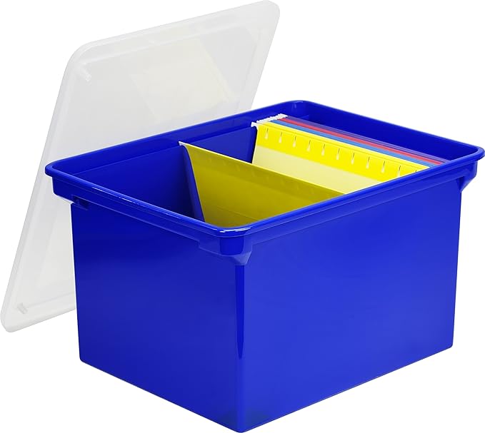 Storex Plastic File Tote, Letter/Legal Files, 18.5" X 14.25" X 10.88", Blue/Clear by Storex