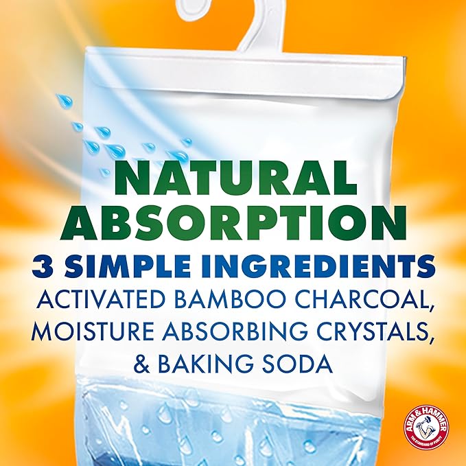 Arm & Hammer Essentials Hanging Moisture Absorber and Odor Eliminator, 17.5 oz., 3 Pack, Fragrance Free, Moisture Absorbers for Closets, Laundry Rooms and Bedrooms, Long-Lasting Freshness - Image 5