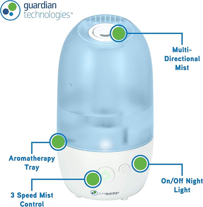 PureGuardian Ultrasonic Cool Mist Humidifier with Aromatherapy Tray, 70-Hour Run Time, 1-Gallon Tank Capacity, 320 Sq. Ft. Coverage for Small Rooms, Quiet Operation, H975AR - Image 5
