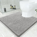 Smiry Luxury Chenille Toilet Rugs U-Shaped 24x24, Soft Absorbent Non-Slip Contour Bathroom Rugs for Toilet, Machine Washable Contoured Bath Mats, Light Grey by Smiry
