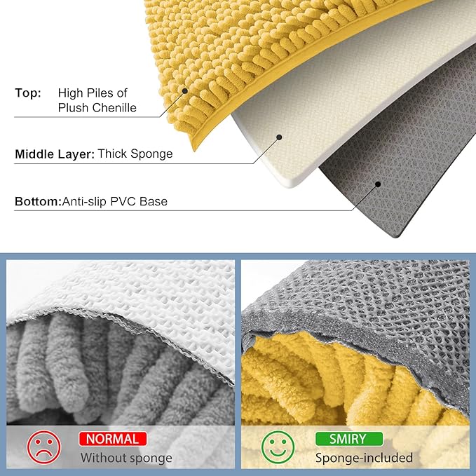 Smiry Luxury Chenille Bathroom Rugs 70x24, Extra Soft and Absorbent Shaggy Bath Mat, Machine Washable, Non-Slip Plush Carpet Runner for Tub, Shower, and Floor, Home Decor Accessories, Yellow - Image 5