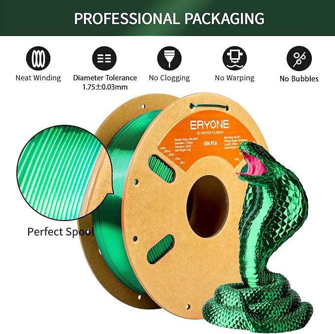 ERYONE Silk PLA Filament for 3D Printer, 1.75mm +/- 0.03mm, 1kg (2.1LBS)/Spool, Silk Christmas Green - Image 4