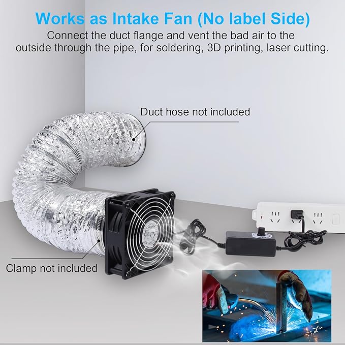 4.72" High-Speed Axial Exhaust Duct Fan with 4" Flange Adapter Stepless Speed Controller – 38mm Thick for 3D Printer Enclosure Laser Engraver Soldering Fume Extractor and Grow Tent Ventilation - Image 5