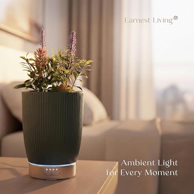 Earnest Living Essential Oil Diffuser Ceramic Artificial Succulent Plants Potted Diffuser 100 ml for Lavender Essential Oils Timers Night Lights and Auto Off Humidifier Aromatherapy Diffusers for Gift - Image 8